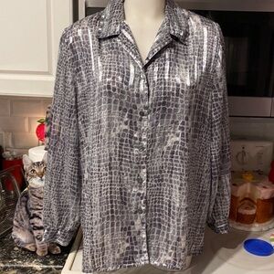 X womens Alia silver long sleeve button up plus size blouse size 16